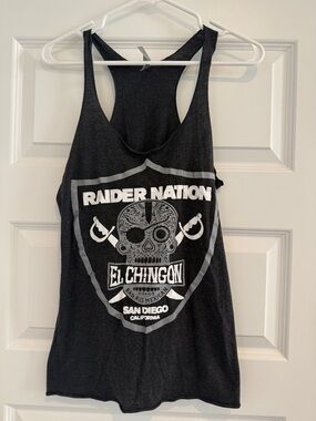 Raider Nation Gray Graphic Racerback Tank Top - El Chingon